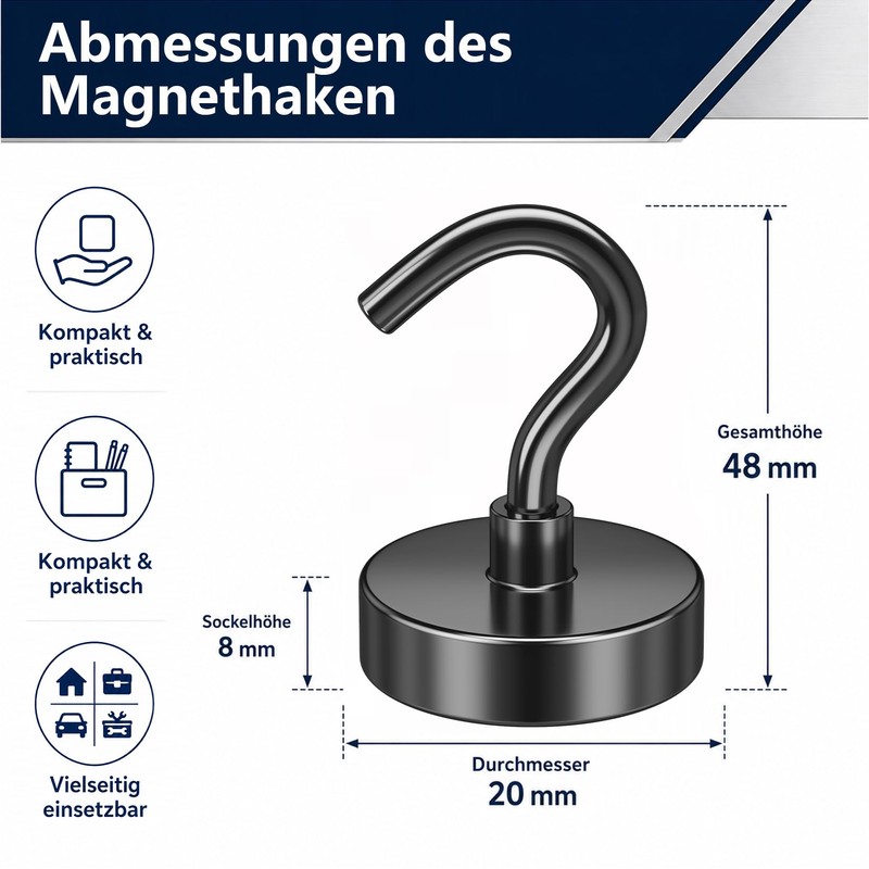 FINDMAG Magnetic Hooks Extra Strong 30 kg Pack of 6