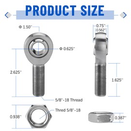 SPARKWHIZ 5/8” Heim Joint Rod End Kit, Left and Right Hand Thread Heim Joint, 750” Chromoly Joints Great for Steering and Suspension, Traction Bars, Steering Joints and Links Joints On Hot Rods