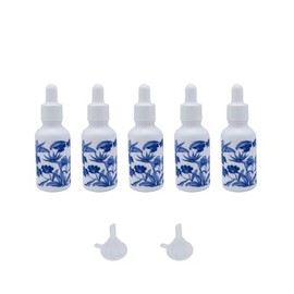 WEAXIO 5pcs Glass Dropper Bottles with 2 Funnels - 1oz/30ml Travel Refillable Perfume Liquid Bottles for Essential Oils, Tinctures, Beauty - Leakproof Eye Droppers, Portable DIY Sample Containers