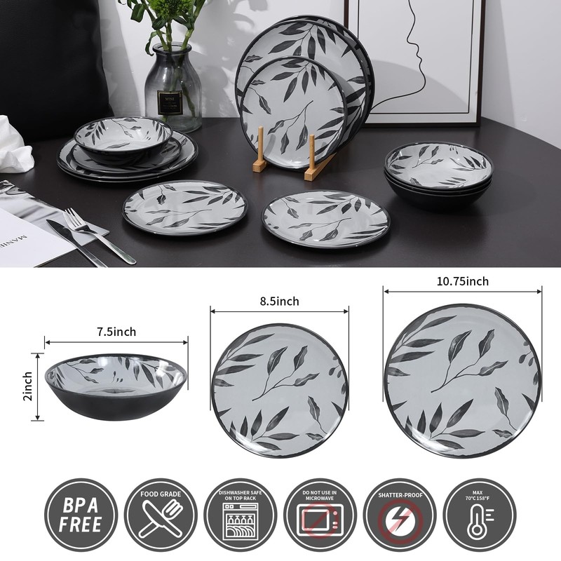 Lechoo 12pcs Melamine Dinnerware Set - Service for 4 Melamine