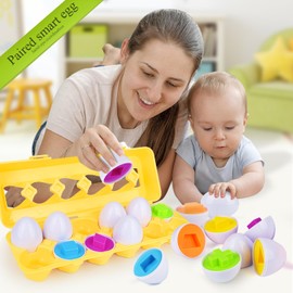 Matching Eggs - Color & Shape Recoginition Sorting Puzzle Toys for Toddlers 1-3, Easter Travel Game Early Learning Educational Fine Motor Skill Montessori Gift for Year Old Kids Baby Toddler Boy Girl