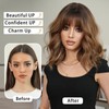 TRUMOST Short Mixed Brown Wavy Wig with Bangs 16 Inch