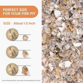 NUPICK 20 Pound Fire Glass, 1/2 Inch Reflective Fire Pit Rocks, Fit with Fireplace Glass, Rose Gold