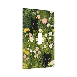 LuHuoLu Decorative Switch Covers Plate Funny Cute Black Cat Colorful Flower Green Plant 1 Gang Wall Plate Oversized Single Toggle Wall Cover Plate Jumbo Electrical Light Switch Plate Faceplate