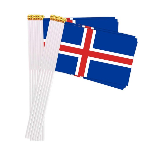 25 Packs Small Iceland Flags on Handheld Stick，Miniature Icelandic Flag