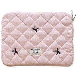 HICARRY Puffy Laptop Sleeve Case Cute Quilted Computer Bag, 13 Inch Bow Embroidery Printed Laptop Carrying Cases, Coquette Aesthetics Protective Cover, Compatible with 11" 13" 15" Notebook