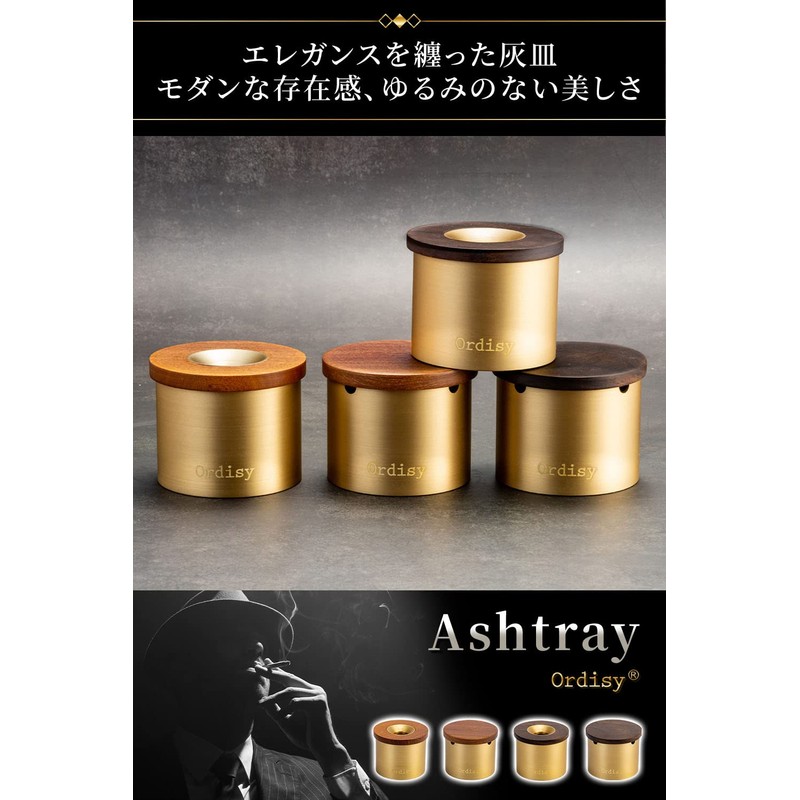 Ordisy Ashtray with Lid, High Quality Brass, For Tabletop, Car,