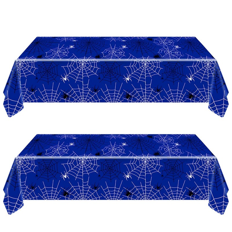 YTHKJS 2Pcs Blue Spiderweb Party Tablecloth|70.8 x 42.5 Inch| Spiderweb
