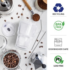 HIGIINC Iced Coffee Cups With Lids and Straws 4 Pcs, 16 OZ Unbreakable Glasses Drinking Set,Clear Plastic Cups Reusable Iced Coffee Tumbler with Lid and Straw, To Go Coffee Cups Dishwasher Safe