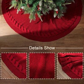 LimBridge Knitted Christmas Tree Skirt: 48 Inches Wine Red Tree Skirt, Chunky Cable Knit Thick Rustic Christmas Tree Decorations, Farmhouse Christmas Decor Xmas Holiday Home Party Decorations
