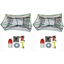 2-Pack of KUFA Galvanized Foldable Crab Trap & Accessory Kit (100' Lead CoreRope, Caliper,Harness,Bait Case & 14" Red/White Float) (S33+CAC3) x2