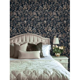 Dimoon 78.7"x17.3" Vintage Wallpaper Boho Floral Peel and Stick Wallpaper Dark Black Gold Contact Paper Flower Removable Wall Paper Renter Friendly Stick on Kitchen Bathroom Self Adhesive Vinyl