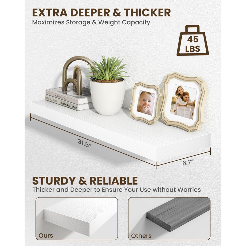 Marsmiles 32" Floating Shelves for Wall, Wooden Shelves with Invisible