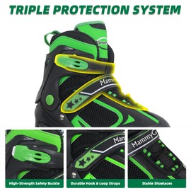 MammyGol Inline Skates for Boys Girls Kids Youth with Light up Wheels, Green Beginner Blades Roller Skates for Boys Size 10 11 12 13 Ages 6-12