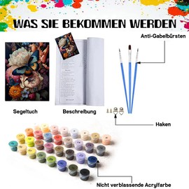 Wenfdrtr Butterfly Paint by Numbers Adult DIY Hand Painted Oil Painting Kit for Adults Butterfly, with Brushes and Acrylic Paint (Frameless, 30 x 40 cm)