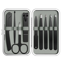 Yougai Tweezers Set, 9 Pcs Tweezers and Nail Clippers Kit for Facial Hair Women with Travel Case, Professional Stainless Steel Eyebrow Tweezer Kit Great Precision Tweezers for Daily Beauty Tool