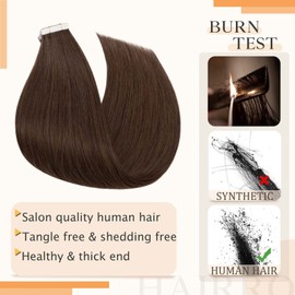 Hairro Tape In Human Hair Extensions - Skin Weft Rooted Tape On, Seamless Invisible Red Hair Extensions For Women - 24", "22", "20", 20pcs - #04 Medium Brown