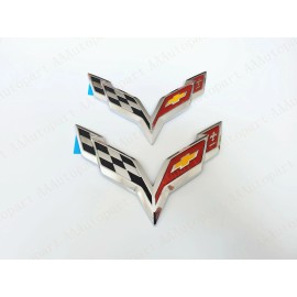 Unbranded 2PC Front & Rear Chrome Crossed Flags C7 Corvette Fits: 2014 - 2019 Corvettes