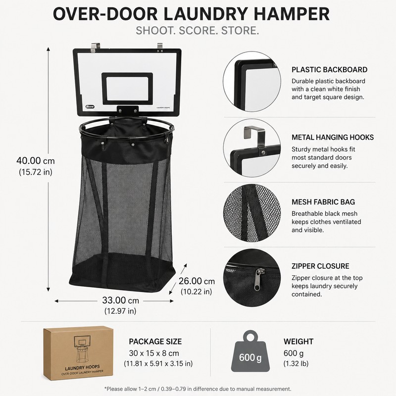 Door Hanging Basketball Laundry Hamper for Small Spaces – Mesh