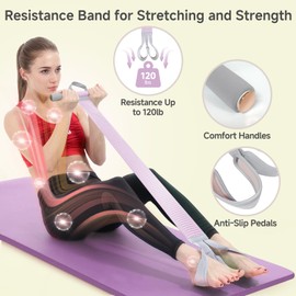 Resistance Band with Handles, VANiGO Elastic Exercise Band Resistance for Working Out 120lb Stretch Band for Exercise at Home Gym Workout Band for Body Stretching Muscle Training-Purple