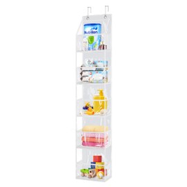 Libeder Over the Door Storage Organizer,5 Large Pockets Foldable Hanging Organizer Closet Door Organizer Clear PVC Hanging Storage Bag for Bedroom, Nursery, Toys, Shoes, Diapers(White)