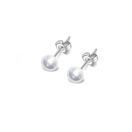 TreasureBay Women's Small Pearl Stud Earrings - Stunning 6mm Freshwater Pearl Stud Earrings With 925 Silver (6MM White)