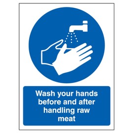 V Safety Wash Your Hands - Raw Meat - Portrait 200 x 300 mm - Glow In The Dark 1mm Rigid Plastic Safety Sign