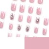 Cute Medium Short Square Press on Nails 24Pcs False Fake