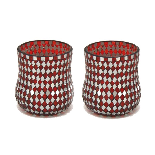 Glass Vase Mosaic Mirror and Red Glass Diamond Shape Tiles