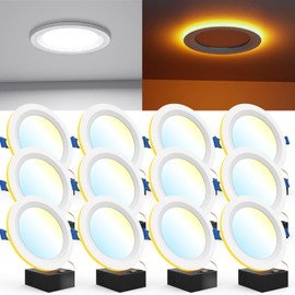 Sunco 12 Pack 6 Inch LED Recessed Light with Night Light, Flush Mount Ceiling Light, Baffle Trim Slim Can Lights, 1500 LM, Selectable CCT 2700K/3000K/4000K/5000K/6000K, Dimmable, 14W=100W ETL