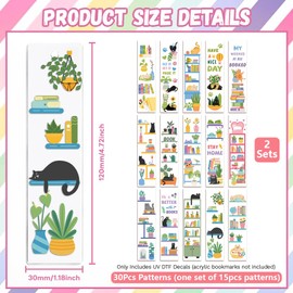 Peacoblue 30pcs UV DTF Bookmarks Wraps Transfer Stickers Bookshelves and Green Plants for Women Men Reading, Waterproof Bookmarkers Decal(No Blank Bookmarks) for Acrylic Plastic Metal Blank Bookmark