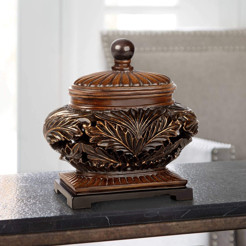 Weldona 9" High Vine and Leaf Wood Finish Jar with