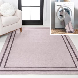 JONATHAN Y Machine Washable Indoor Area Rug 8X10 Light Purple/Dark Purple, Sloane Classic 2-Stripe Border for Living Room, Bedroom, Kitchen, Office, Easy-Cleaning, Pet-Friendly Non-Shedding WSH125D-8