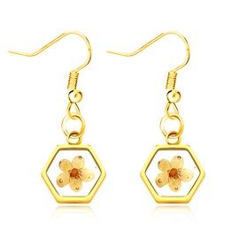 Real Mustard Seed Flower Drop Earrings Faith Jewelry Cross Charm Inspirational Gift for Christian Women, Bible Verse Stainless Steel Gold Plated Jewelry (Yellow Flower)