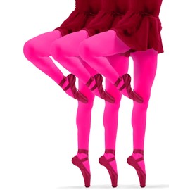sesto senso Pack of 3 Girls' Tights 40 Denier Children's Tights Opaque Microfibre Colourful, Pink neon