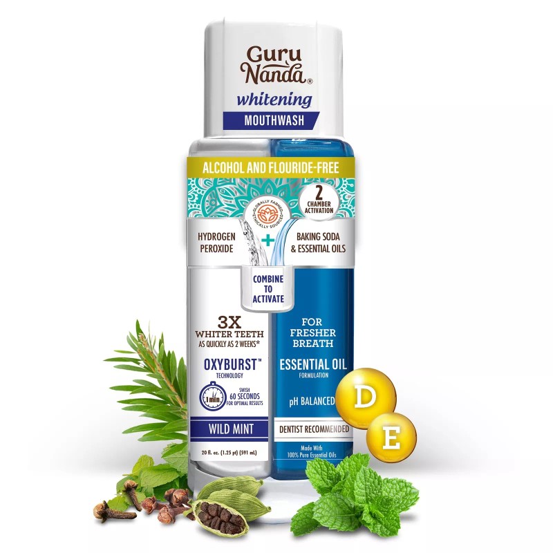 Gurunanda Whitening Mouthwash 20 Fl Oz Fluoride Free Dual Chamber