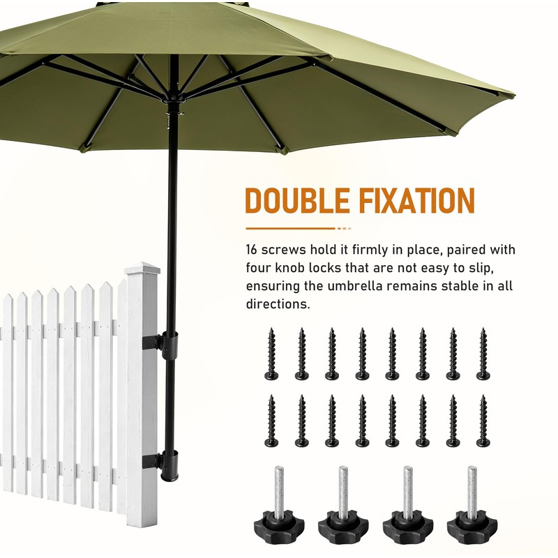 Stainless Steel Deck Umbrella Mount, Patio Railing Umbrella Holder Set