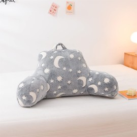 Holawakaka Glow in The Dark Reading Pillow for Sitting up in Bed Sofa Kids Teens, Luminous Moon Stars Backrest Pillow with Arms for Boys Girls Petites, Back Support Cushion for Couch Nursery Playroom