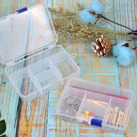 smatime Plastic Jewellery Storage Box, Bead Organiser with Compartments, Transparent Earrings Sorting Boxes, Jewellery Box Container with Dividers for Rings, Hair Clips, Craft Accessories, Pack of 2