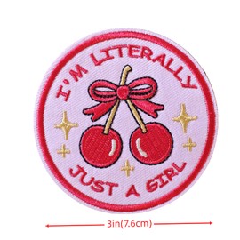 I'm Literally Just A Girl Pink Cherry Bow Embroidered Applique Emblem Patch - 3" Hook and Loop Funny Morale Badge for Helmets Gym Bags Jeans Backpacks Clothing Jackets Military Meme DIY Girly Gifts