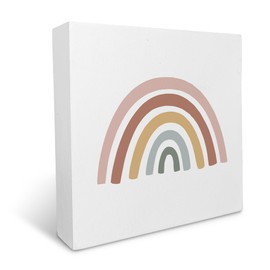 Boho Desk Decor,Boho Neutral Rainbow Wood Box Sign Rustic Farmhouse Style Wood Block Plaque Decor for Bohemian Home Girls Kids Room Nursery Classroom Wall Desk Shelf Decoration