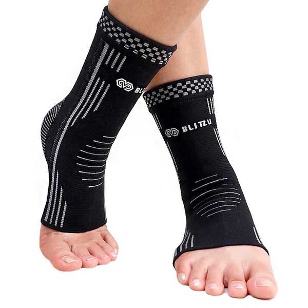 BLITZU Plantar Fasciitis Compression Ankle Sleeves For Women & Men - Best Ankle Brace and Nano Socks For Everyday Use. Provides Foot & Arch Support. Heel Pain, & Achilles Tendonitis Relief. BLACK M