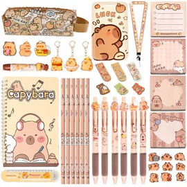 Daphilly Capybara Stationery Set,Cute Capybara School Supplies,Kawaii Stationery Birthday Gifts,Includes Gel Pens, Pencil,Eraser,A5 Notebook,Stickers,ID Badge Holder,Ruler,for Office School Supplies
