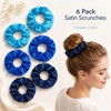 6-Pack Blue Satin Hair Scrunchies, Wide Pleated Design, Secure Hold