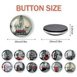 Yuqilin Pack of 12 Fridge Magnets, City Magnets Set, Children's Magnetic Board, Retro Decorative Magnets, 3D Funny Magnets Refrigerator Magnets Round 30 mm, for Whiteboards, Refrigerators, Photos (B)