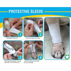 PawFlex Protective Sleeve Tubular Cover - Bandages - for Dogs Cats and Other Pets First Aid Wound Care Comfortable Non-Adhesive Breathable & Water Resistant 18 Strips (yields 36-54 Covers)-(Large)