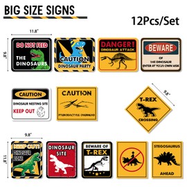 Dinosaur Zone Party Decoration - 12 PCS Size 11.8'' Dino Party Supplies for Boys Kids Birthday Watercolor Dino Themed Party Wall Decor Large Warning Sign