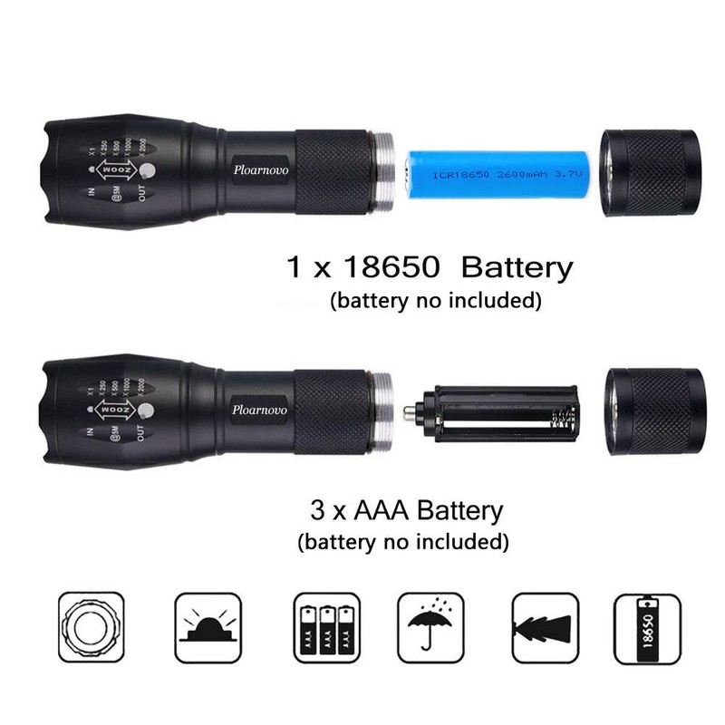 Hunting Flashlight - Green LED Handheld Light - Zoomable, Water