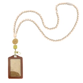 Wood Cute Beaded Teacher Lanyard with ID Holder Retractable Breakaway Badge Lanyards for ID Badges for Women Cute (Schima-2)