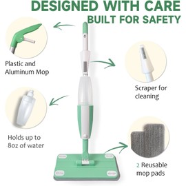 Kids Spray Mop - Toddler Cleaning Toy Set with Real Water Sprayer, 2 Washable Pads - Montessori Interactive Toy for Boys & Girls Ages 3 4 5 6-Green